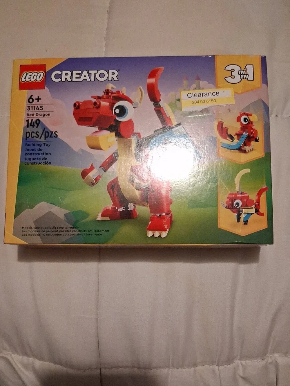 LEGO Creator 3-in-1 Red Dragon set 31145. New in packaging. Box has a sticker o